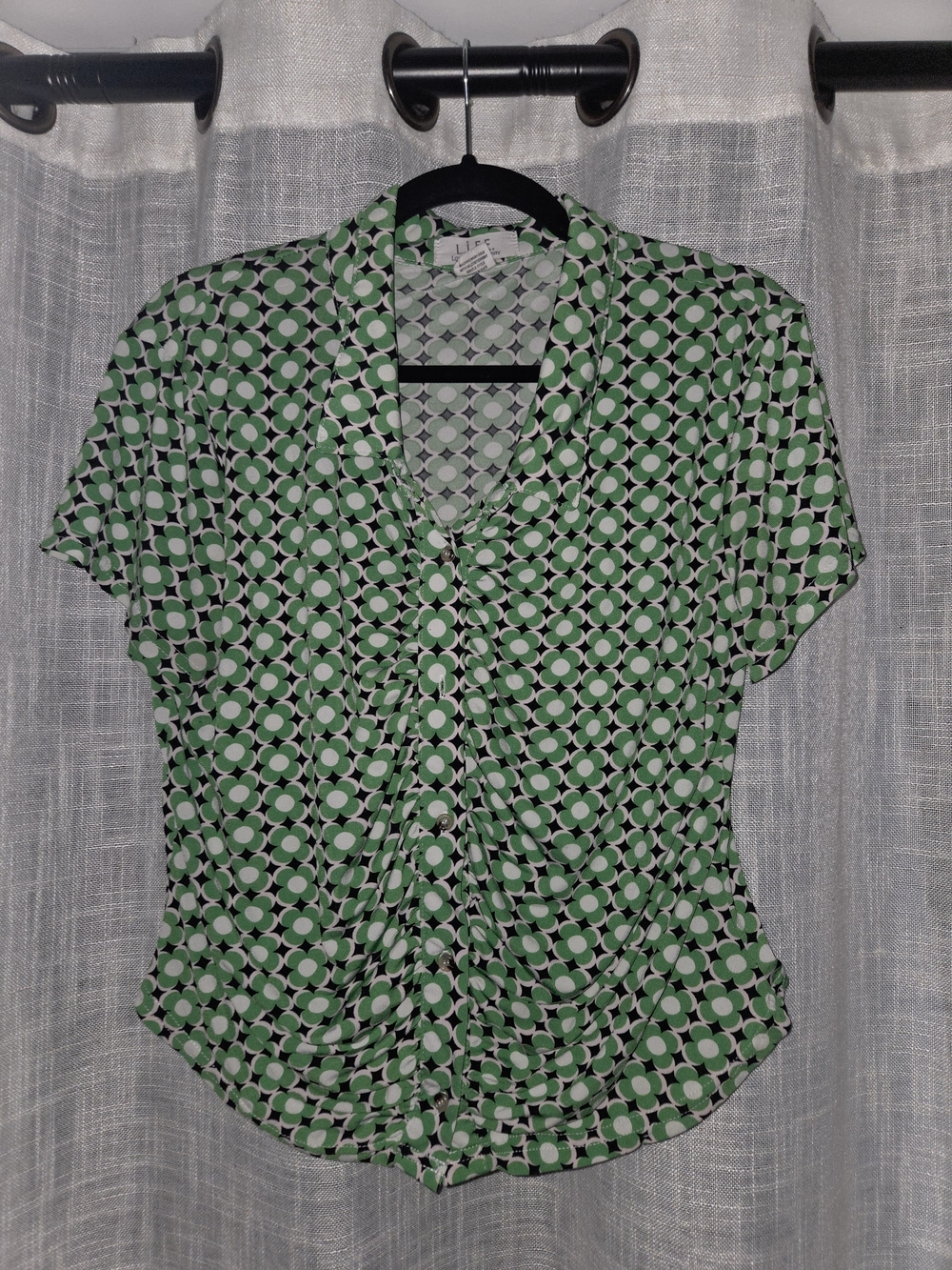 Womens Retro Geometric Green Drape Front button down Top